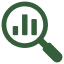 Icon of a magnifying glass over a bar chart, symbolizing data analysis.