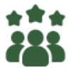 Silhouette of four people under three stars, symbolizing group rating or team evaluation.